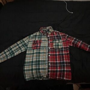 Plaid Button-Up Shirt in Green and Red